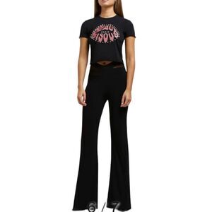 NEW River Island Mesh Waistband Kick Flare Pants In Black .Size 10 UK /6 US